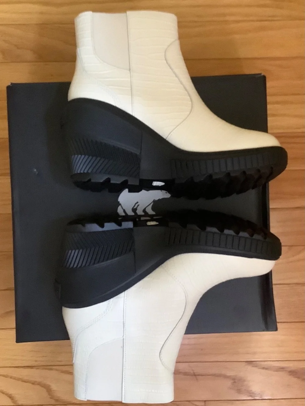 SOREL Ona Ave Zip Wedge Leather Bootie Chalk/Black SZ 9.5